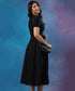 High Neck Short Sleeve Black Dress